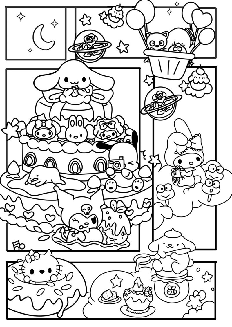 tranh tô màu Sanrio siêu dễ thương