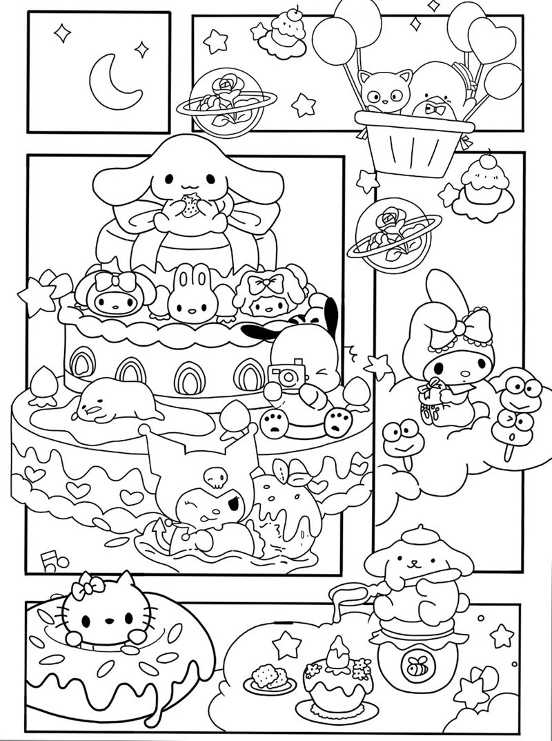 nét vẽ thiếu nhi tranh tô màu Sanrio