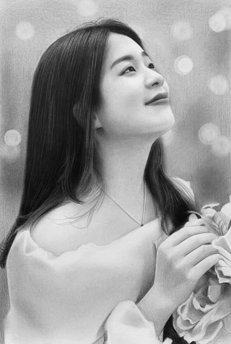 Tranh chân dung đẹp tự nhiên với nét vẽ mềm mại