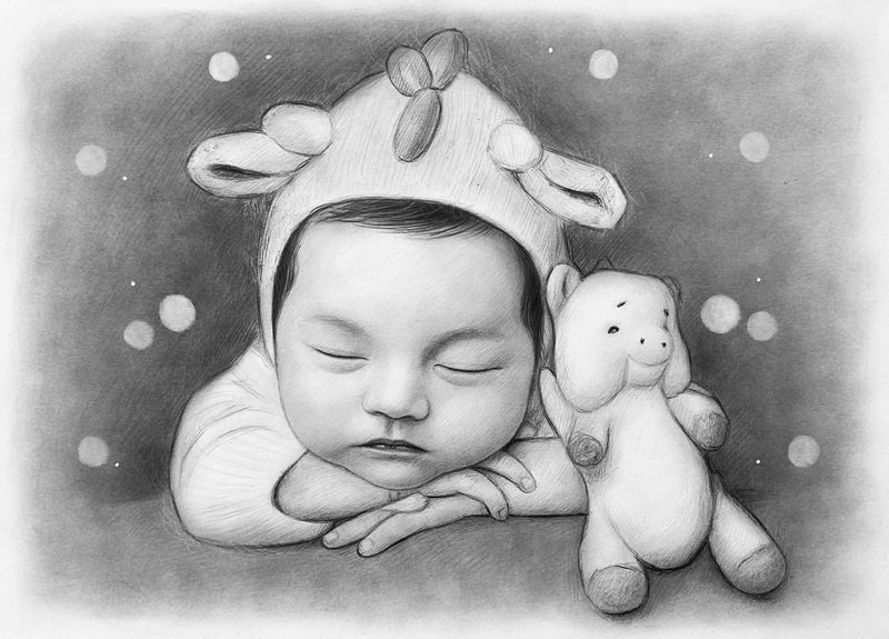 Tranh chân dung chì đen với ánh nhìn đầy cảm xúc