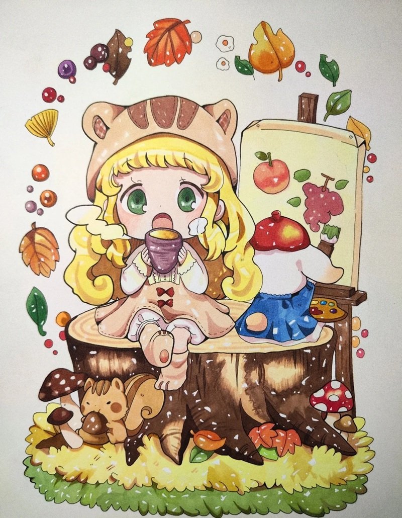 Cá tính tranh vẽ chibi cute girl