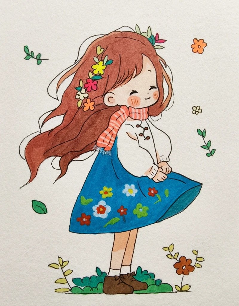 Tranh chibi cute girl phong cách Nhật