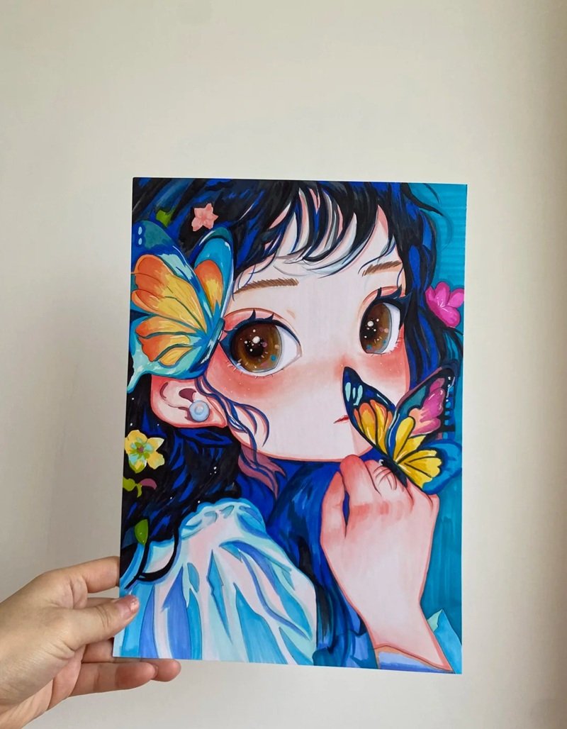 Tranh chibi cute girl màu pastel
