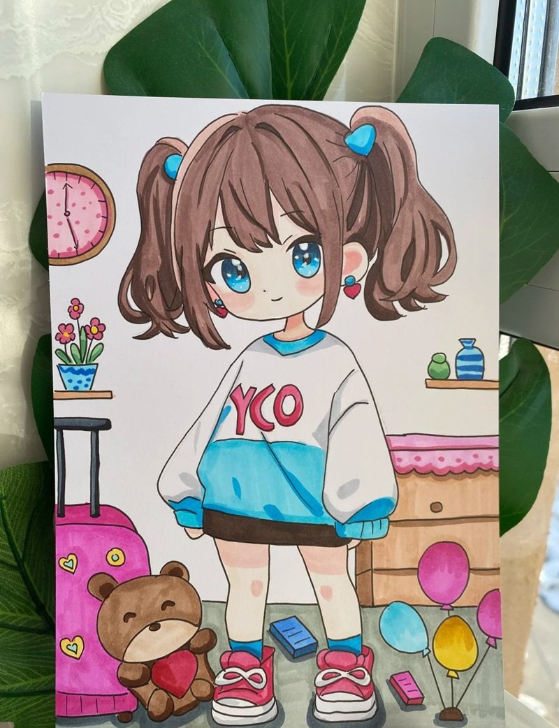 Tranh vẽ chibi cute girl đầy màu sắc