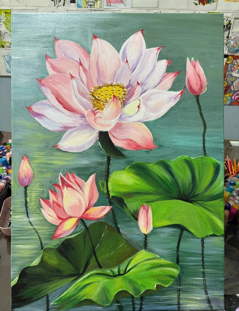 Tranh vẽ hoa sen nghệ thuật phù hợp không gian sống