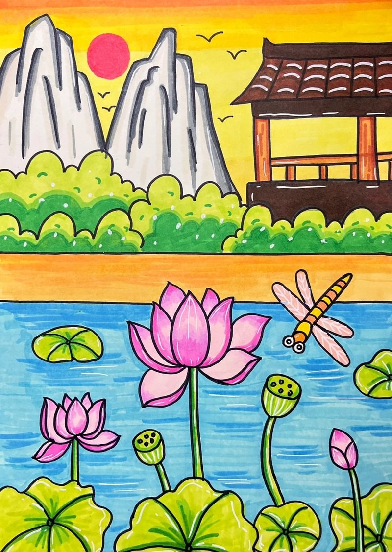 Tranh vẽ hoa sen mang ý nghĩa phong thủy may mắn