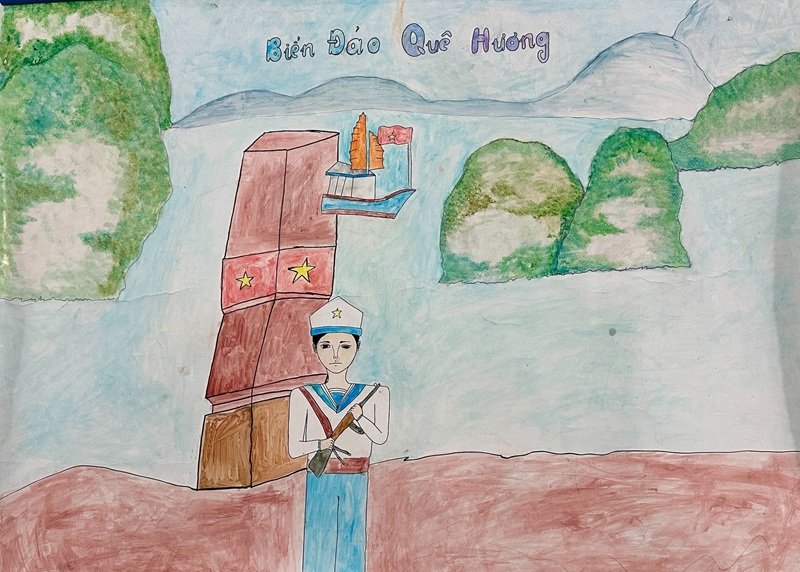 Tranh vẽ quê hương cây đa giếng