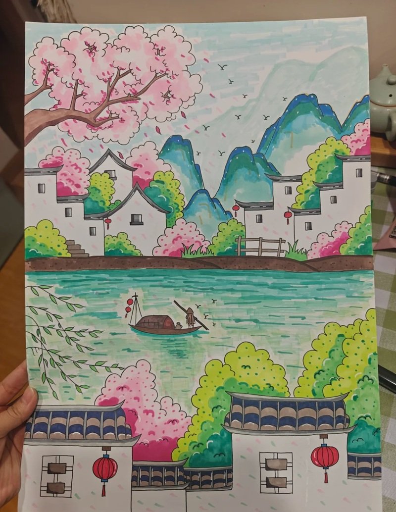 Tranh vẽ quê hương cảnh hoàng hôn