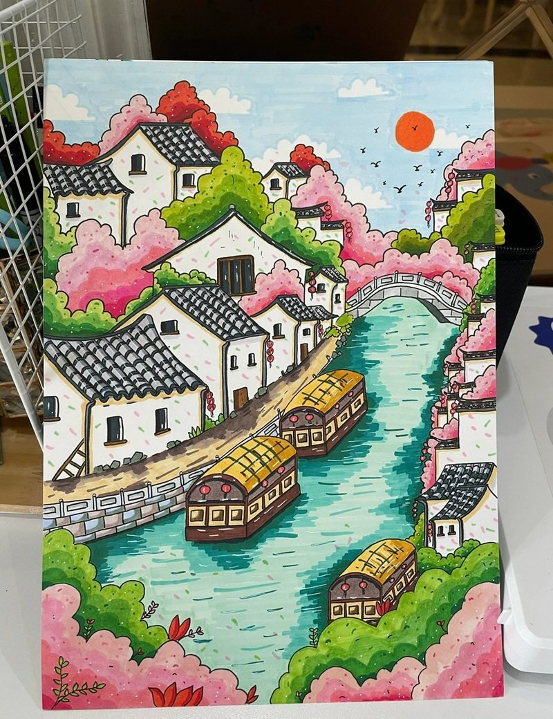 Tranh vẽ quê hương dòng sông xanh