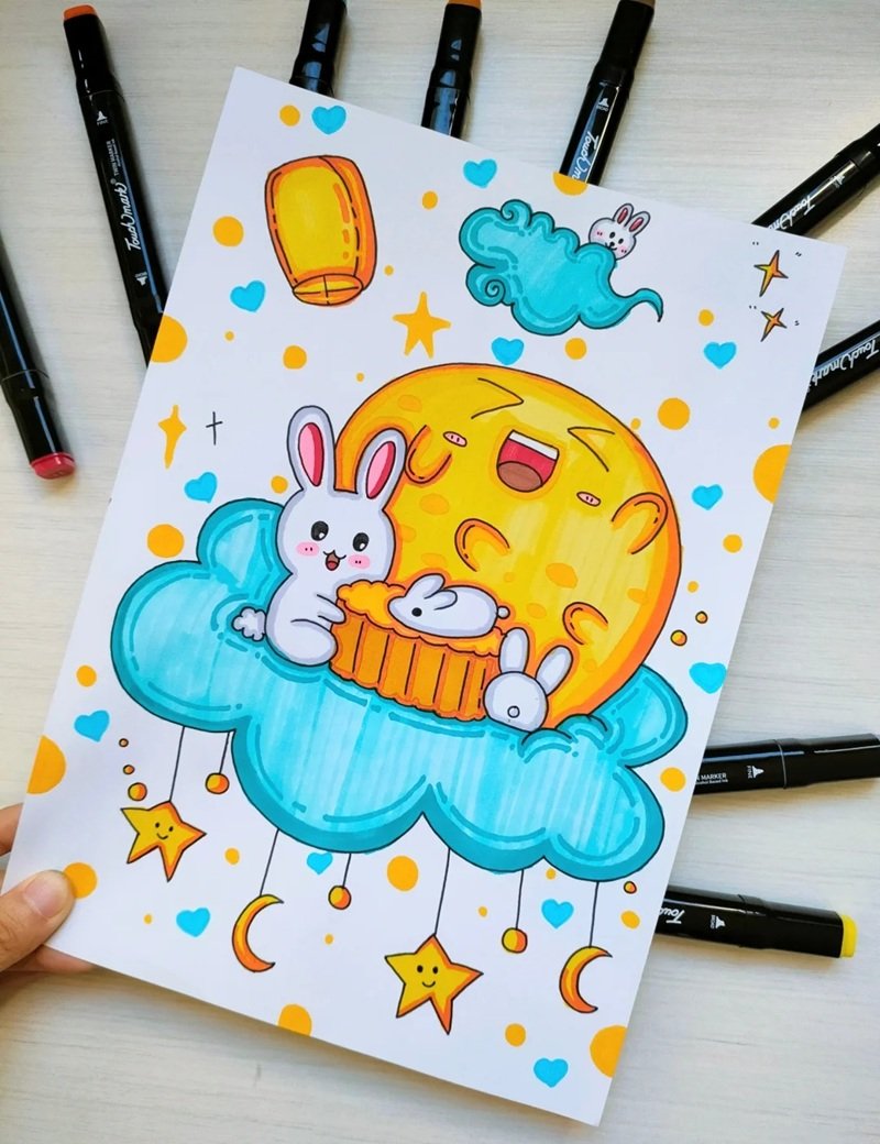 Tranh vẽ trung thu với chị Hằng