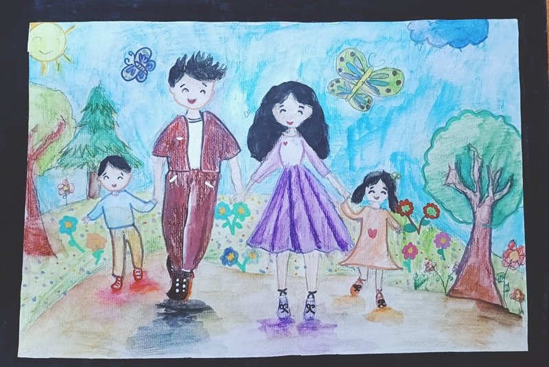 vẽ gia đình trong ngôi nhà mơ ước