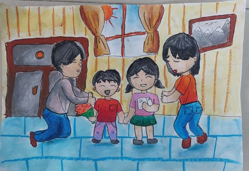 vẽ tranh gia đình sum họp