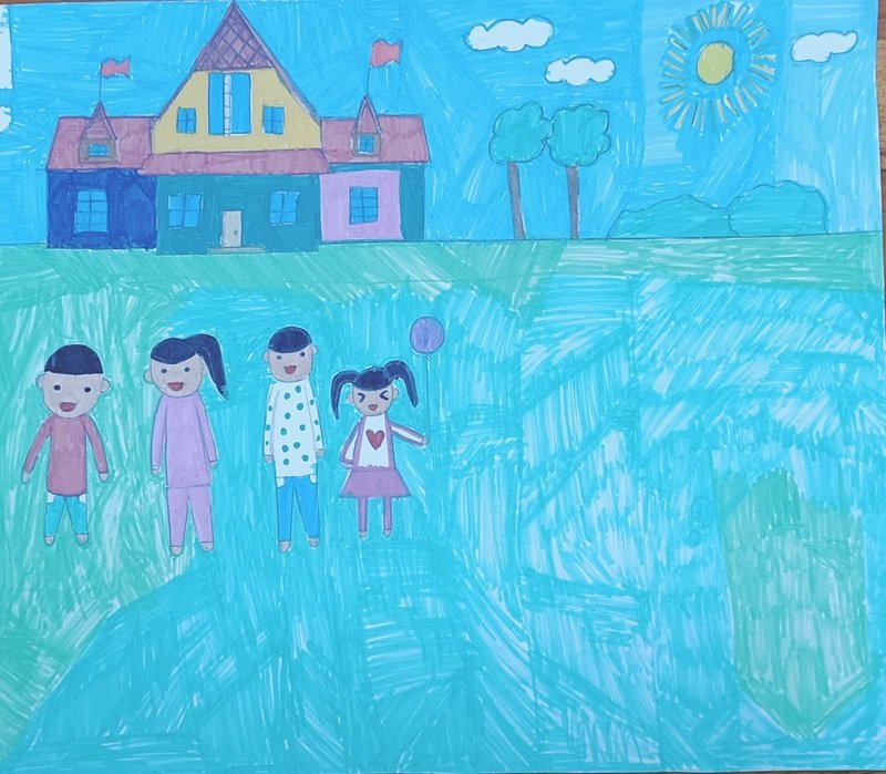 vẽ gia đình cùng nhau nấu ăn