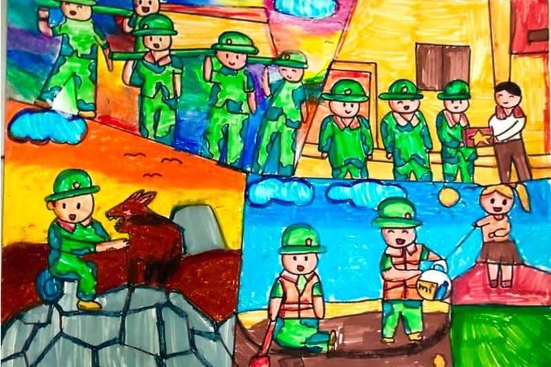 tranh vẽ chú bộ đội 33