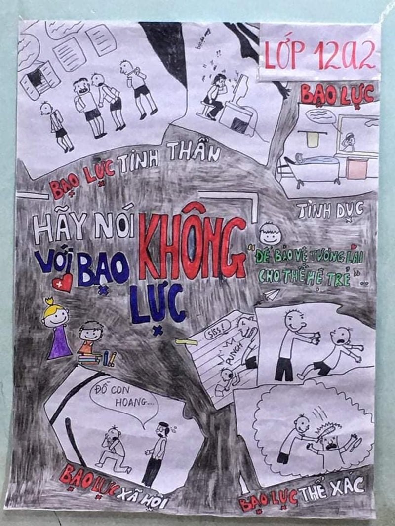 Tranh tuyên truyền phòng chống bạo lực học đường