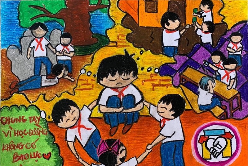 Tranh vẽ chủ đề phòng chống bạo lực học đường