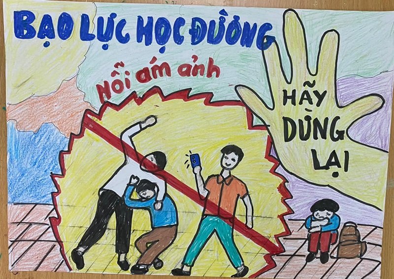 Mẫu tranh vẽ phòng chống bạo lực học đường sáng tạo
