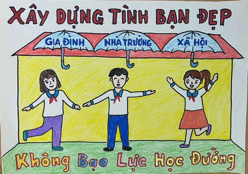 Tranh vẽ phòng chống bạo lực học đường đạt giải cao
