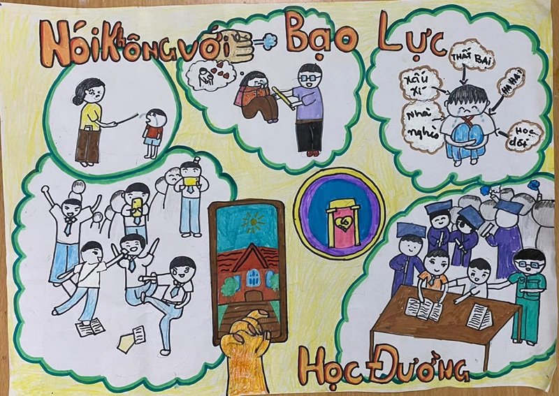 Ý tưởng tranh vẽ phòng chống bạo lực học đường đơn giản