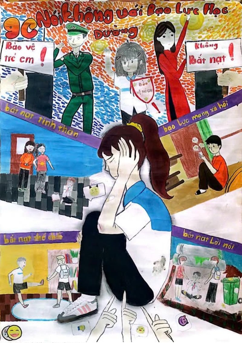 Tranh vẽ học sinh đoàn kết yêu thương nhau