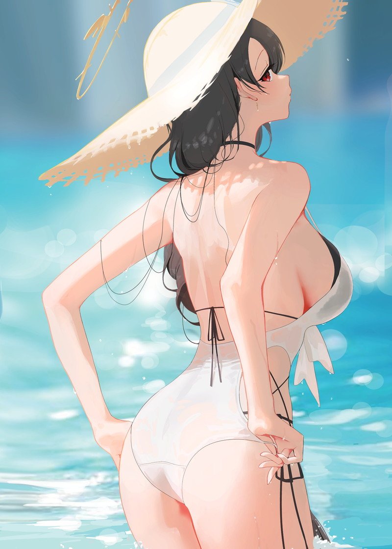Hình ảnh anime nữ mặc bikini đầy màu sắc.