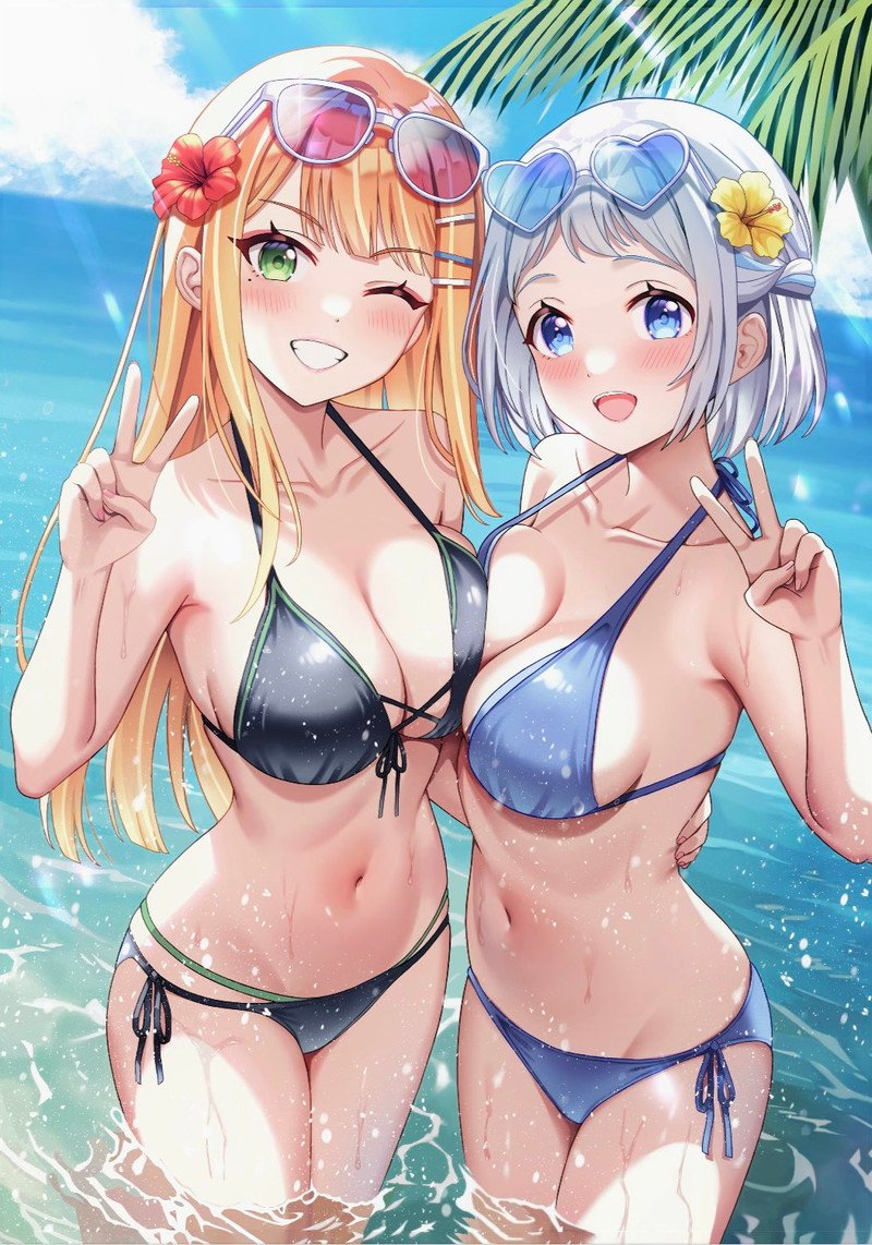 Hình ảnh nhân vật anime mặc bikini đáng yêu.