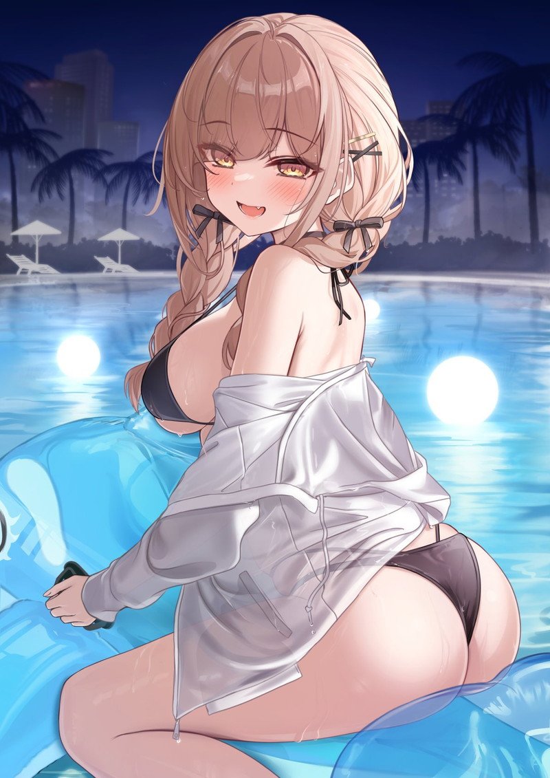 Ảnh Anime Mặc Bikini với khung cảnh biển xanh.