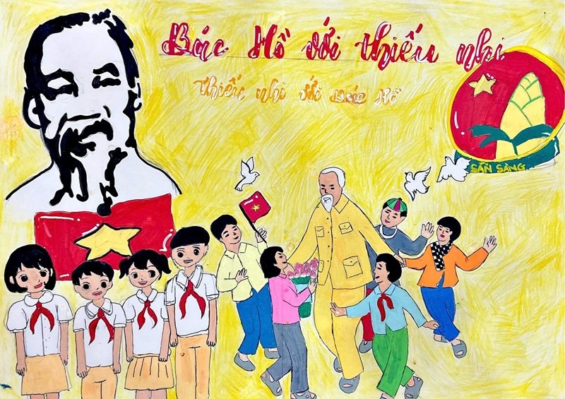 Tranh vẽ Bác Hồ với thiếu nhi ý nghĩa giáo dục