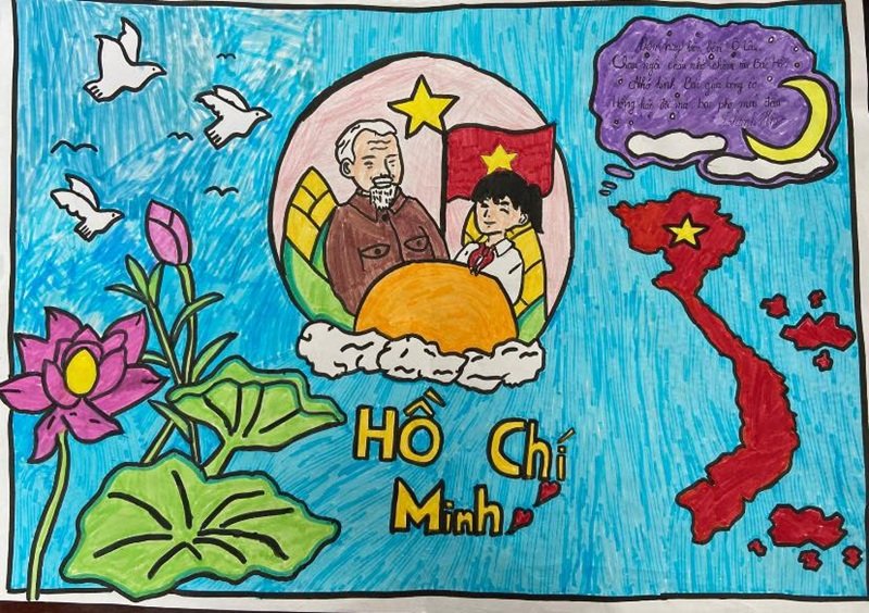 Tranh vẽ Bác Hồ với thiếu nhi phong cách hiện đại