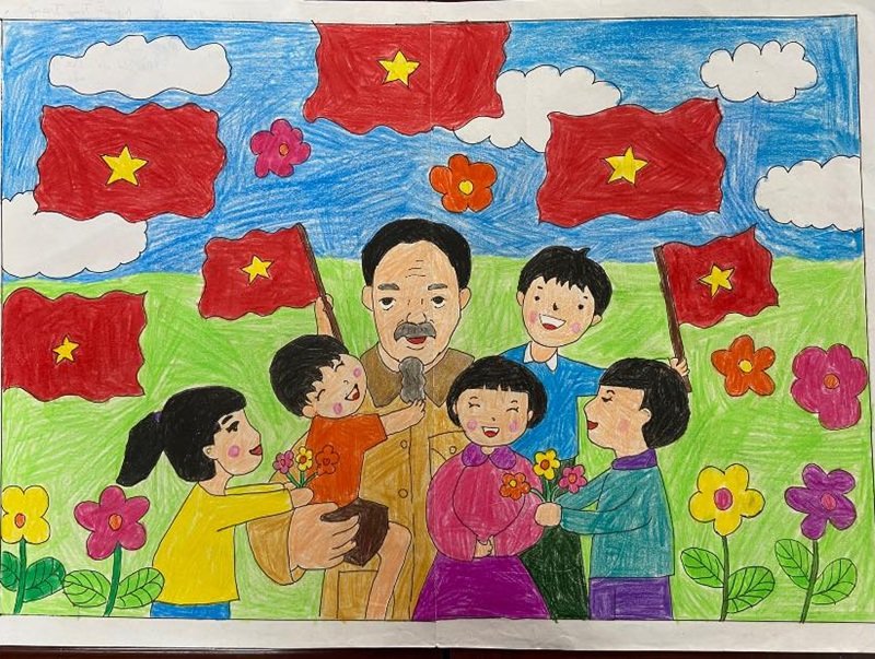 Tranh vẽ Bác Hồ với thiếu nhi truyền thống Việt Nam