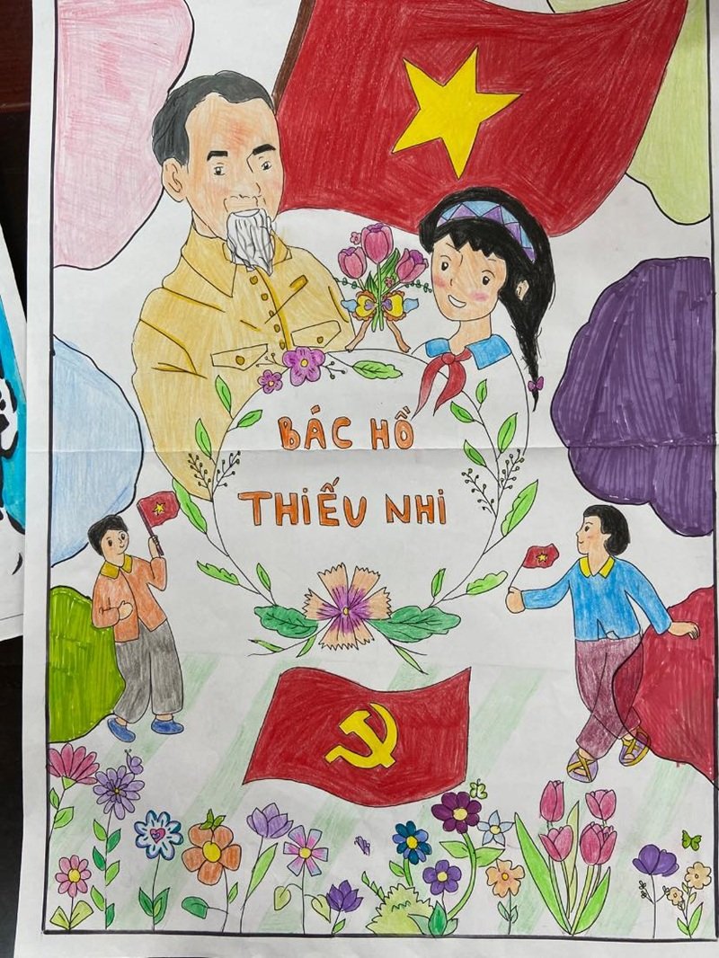 Tranh vẽ Bác Hồ với thiếu nhi chủ đề học tập