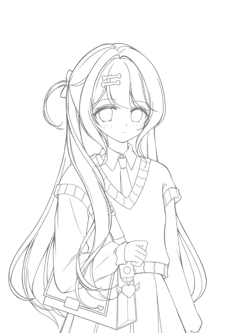 Hình ảnh anime dễ thương chưa tô màu