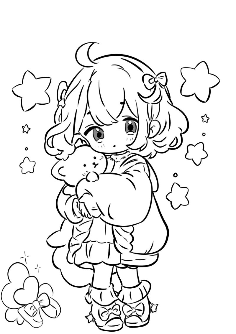 Tranh tô màu anime phong cách chibi dễ thương